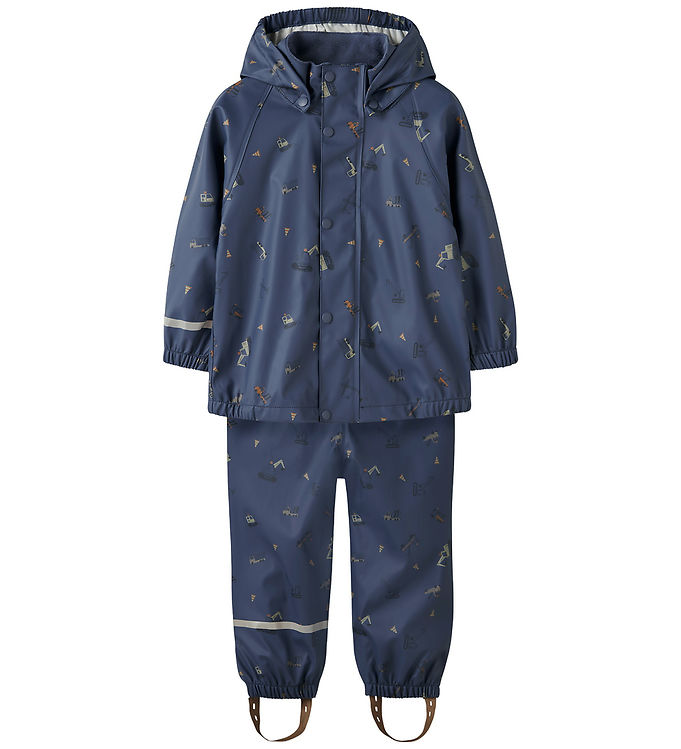 Name It Regntøj m. Seler - NmmDry10 - Vintage Indigo m. Print