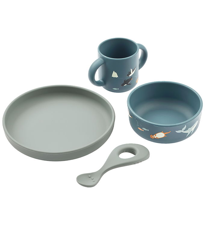 Liewood Vivi Baby Spisesæt - 4 dele - Silikone - Arctic Sea/Ocean View