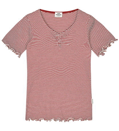 Mads Nørgaard T-shirt - Rib - Stripe Tiki - Winery/Vanilla Ice