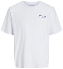 Jack & Jones T-shirt - JjNinety - Hvid m. Blå Jack & Jones T-shirt - JjNinety - Hvid m. Blå