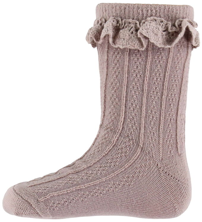 Wheat Strømper - Uld - Nora - Dry Rose m. Blonder