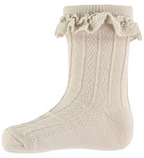 Wheat Strømper - Uld - Nora - OffWhite m. Blonder Wheat Strømper - Uld - Nora - OffWhite m. Blonder