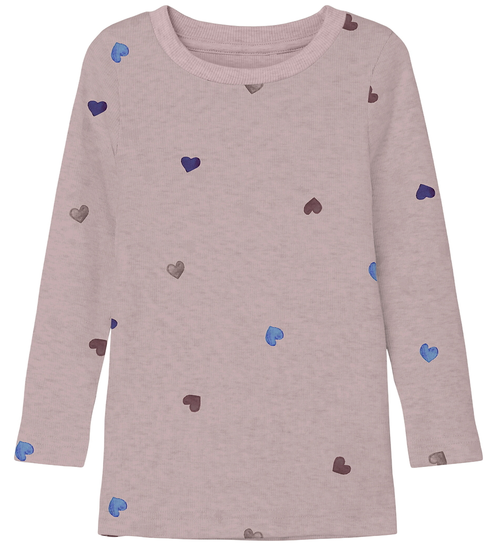 Name It Bluse - Rib - Noos - NmfNutti - Brüniert Lilac/Hearts - Name It - 2 Jahre (92) - Blusen