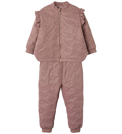 Name It Termotøj m. Fleece - NmfMoon - Woodrose m. Glitter