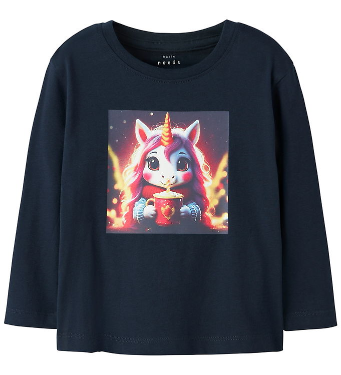 NAME IT Langærmet Bluse Votea Navy Blazer Hot Cocoa Unicorn