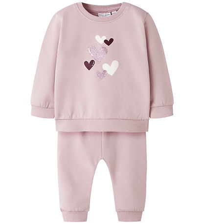 Name It Sweatsæt - NbfVrillie - Burnished Lilac/Hearts