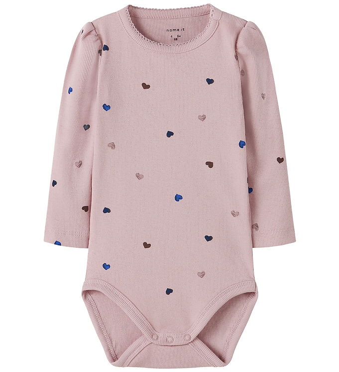 Name It Baby Body Burnished Lilac Med Hjerteprint Og Pufærmer - Str. 1m 56cm