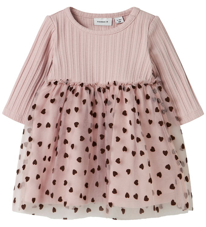 Name It Kjole - Rib - NbfNea Tulle - Burnished Lilac m. Hjerter