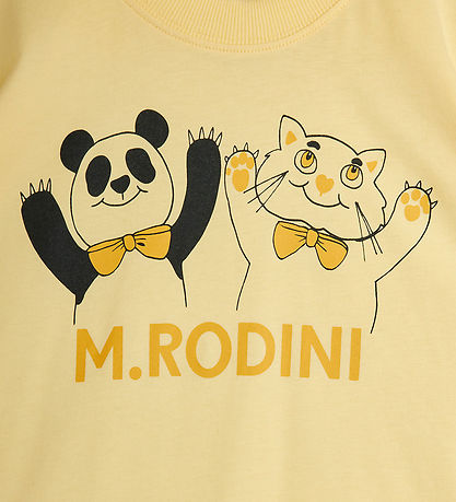 Mini Rodini T-shirt - Panda & Cat - Gul Mini Rodini T-shirt - Panda & Cat - Gul