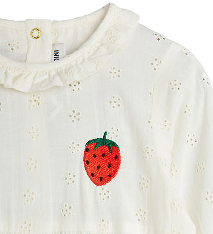 Mini Rodini Heldragt - Strawberry Schiffli - Hvid Mini Rodini Heldragt - Strawberry Schiffli - Hvid