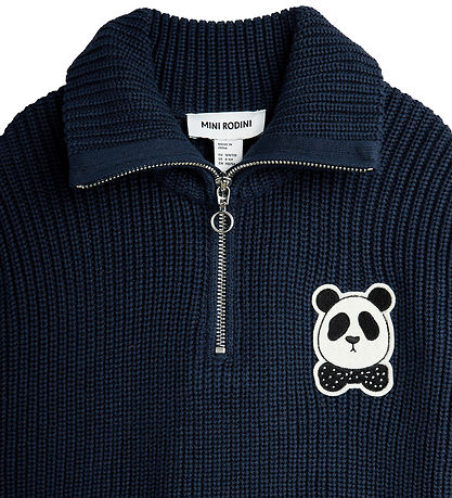 Mini Rodini Bluse - Strik - Mørkeblå m. Panda Mini Rodini Bluse - Strik - Mørkeblå m. Panda