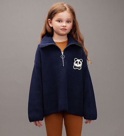 Mini Rodini Bluse - Strik - Mørkeblå m. Panda Mini Rodini Bluse - Strik - Mørkeblå m. Panda