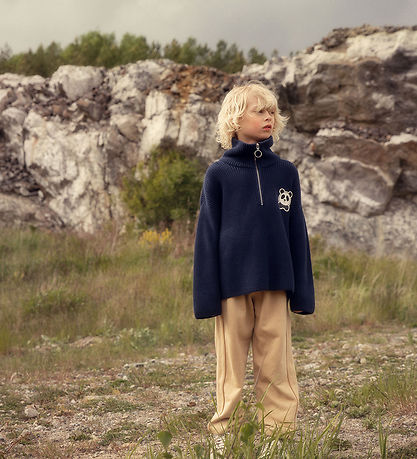 Mini Rodini Bluse - Strik - Mørkeblå m. Panda Mini Rodini Bluse - Strik - Mørkeblå m. Panda