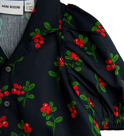 Mini Rodini Skjortebluse - Sort m. Tyttebær Mini Rodini Skjortebluse - Sort m. Tyttebær