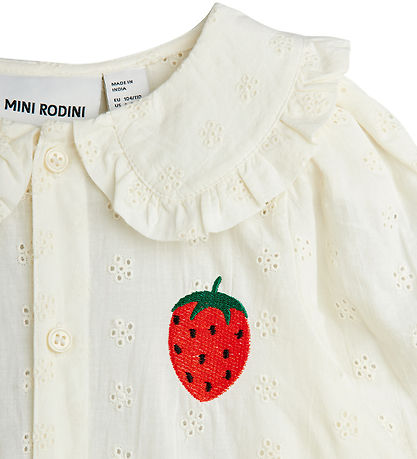 Mini Rodini Skjorte - Strawberry Schiffli - Hvid Mini Rodini Skjorte - Strawberry Schiffli - Hvid