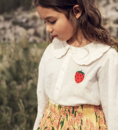 Mini Rodini Skjorte - Strawberry Schiffli - Hvid Mini Rodini Skjorte - Strawberry Schiffli - Hvid