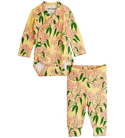Mini Rodini Sæt - Bukser/Slå-om Body l/æ - Alpine Flowers - Gul
