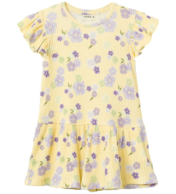 Name It Kjole - Rib - NmfPhalia - Double Cream m. Blomster