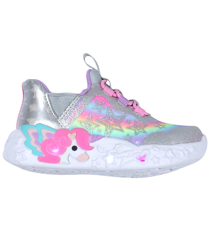 Skechers Sko m. Lys - Unicorn Charmer - Silver/Multi