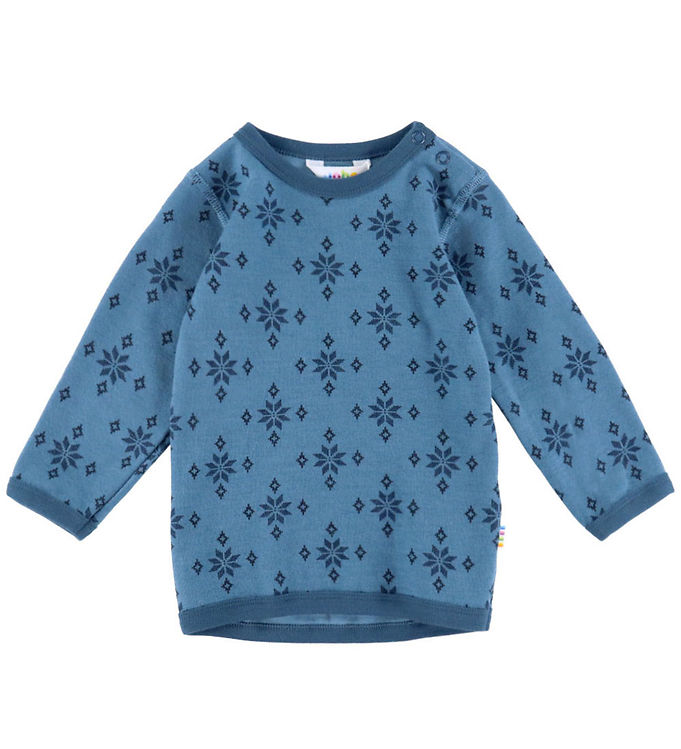 Joha Bluse - Uld/Bomuld - Blå m. Snefnug