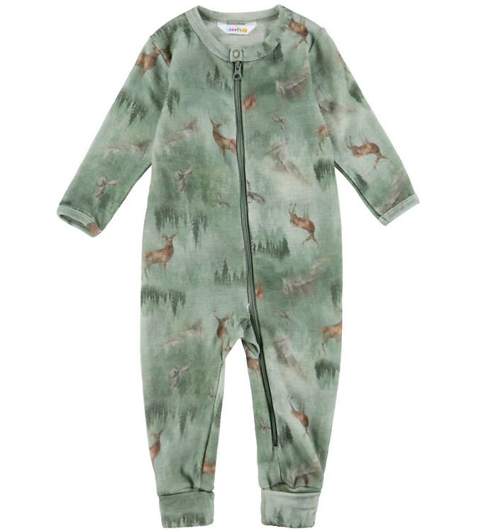 Joha Heldragt m. Fødder - Uld - Grøn m. Skov