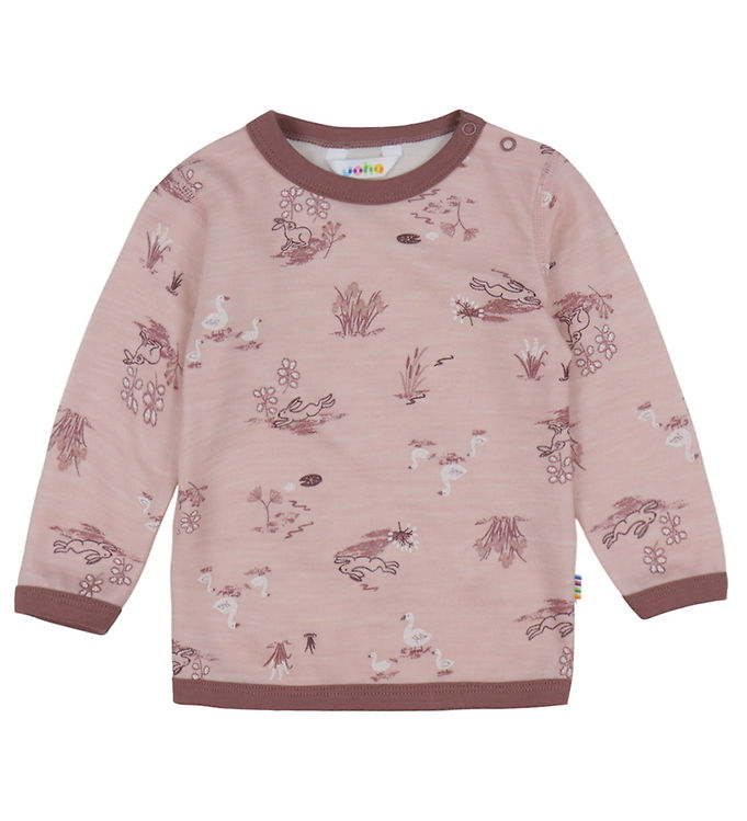 Joha Bluse - Uld/Bambus - Lyserød m. Print