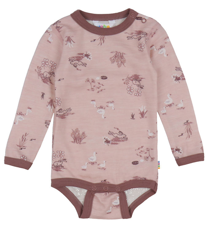 Joha Body l/æ - Uld/Bambus - Lyserød m. Print