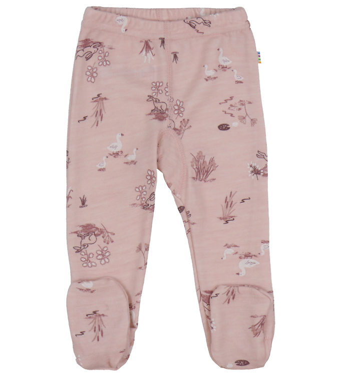 Joha Leggings m. Fødder - Uld/Bambus - Lyserød m. Print