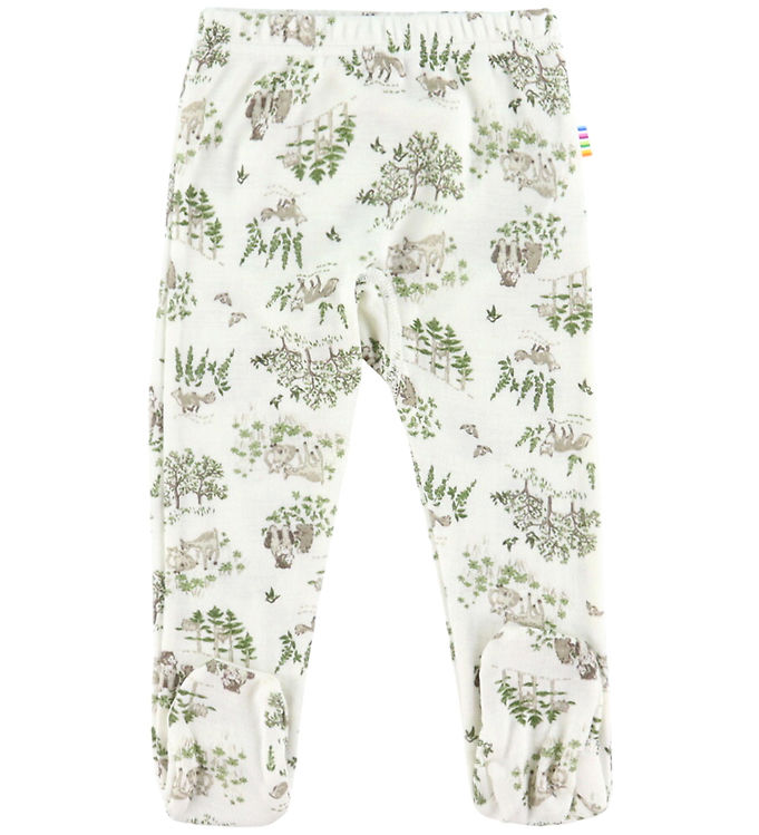 Joha Leggings m. Fødder - Uld/Silke - Off White m. Træer