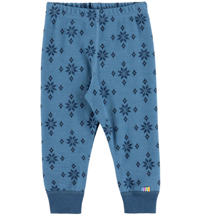 Joha Leggings - Uld/Bomuld - Blå m. Snefnug