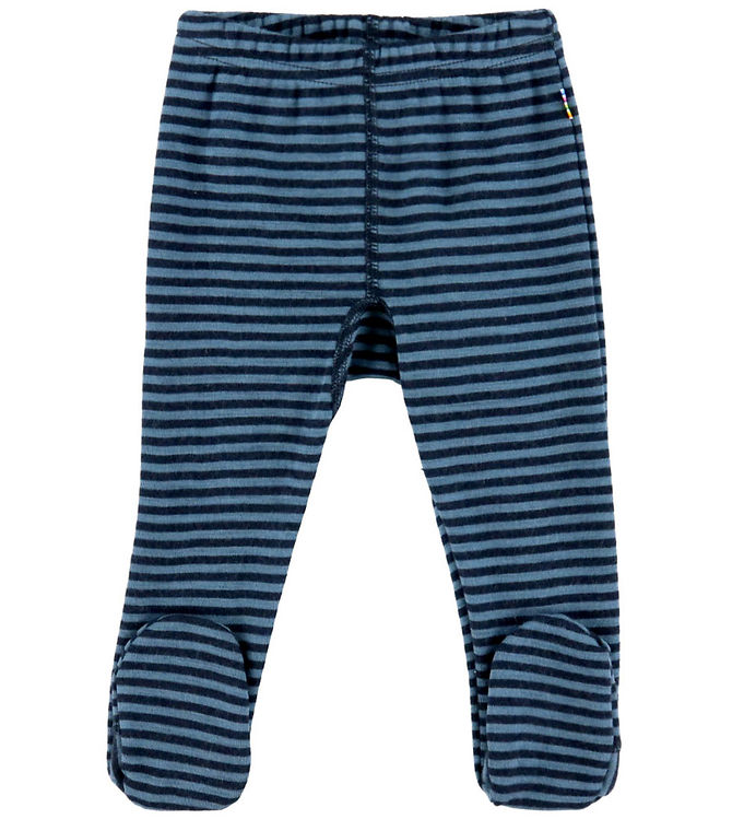 Joha Leggings m. Fødder - Uld - Blå m. Striber
