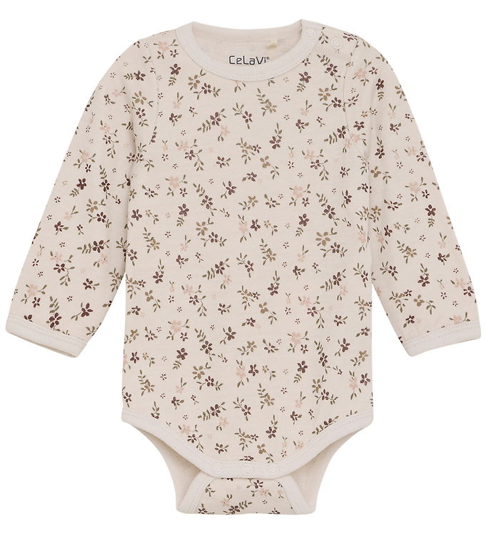 CeLaVi Body l/æ - Uld/Viskose - Marron m. Blomster