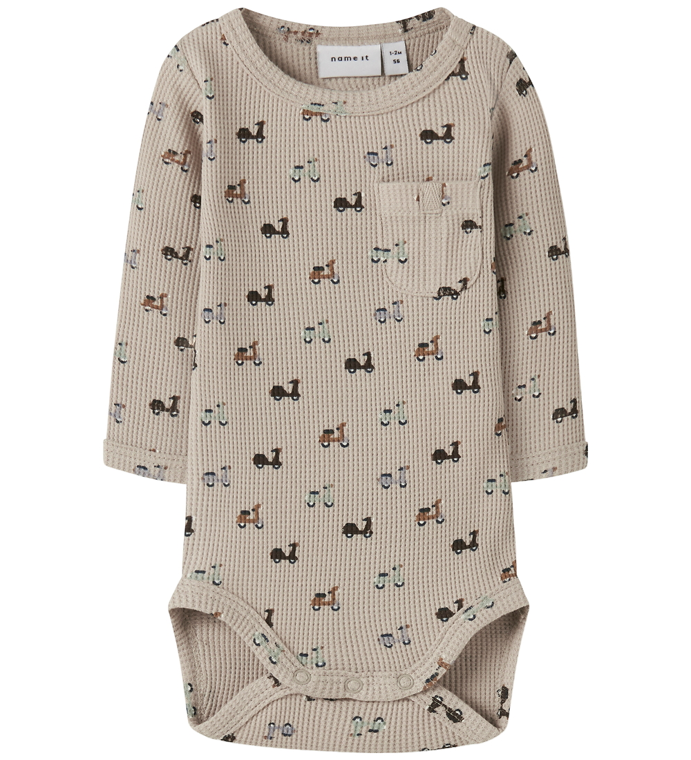 Name It Romper l/s - NbmNooter - IJslands fossiel - Name It - 50 - Rompers Lange Mouw