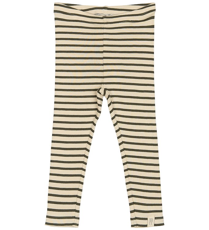Petit Piao Leggings - Rib - Modal - Green Leaf/Off White