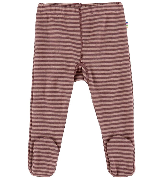 Joha Leggings m. Fødder - Uld - Rose m. Striber