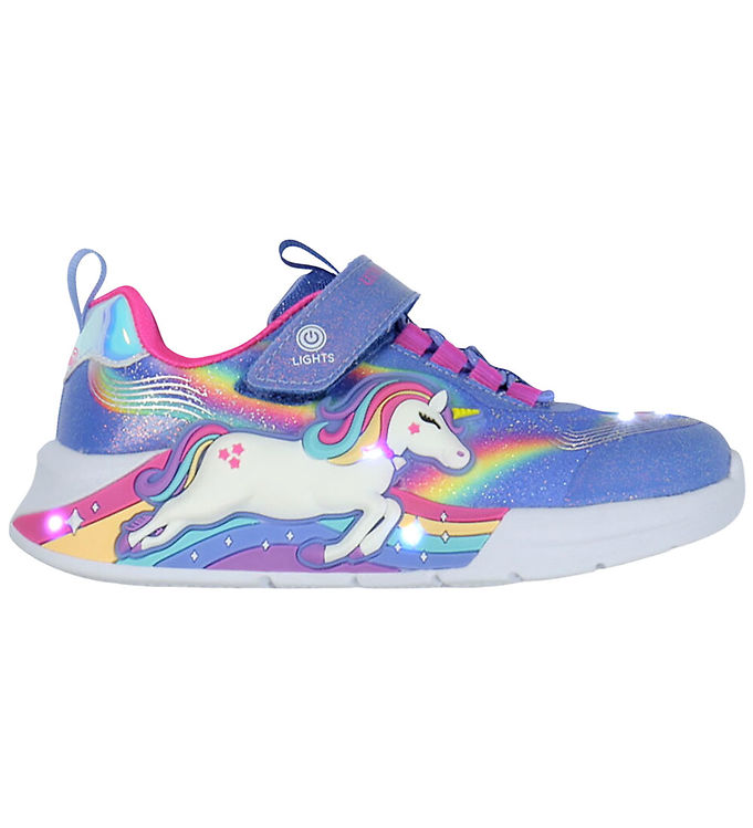 Skechers Sko m. Lys - Unicorn Chaser - Blue/Multi