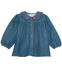 Flöss Bluse - Vilma - Denim - Mid Blue Strawberry Flöss Bluse - Vilma - Denim - Mid Blue Strawberry