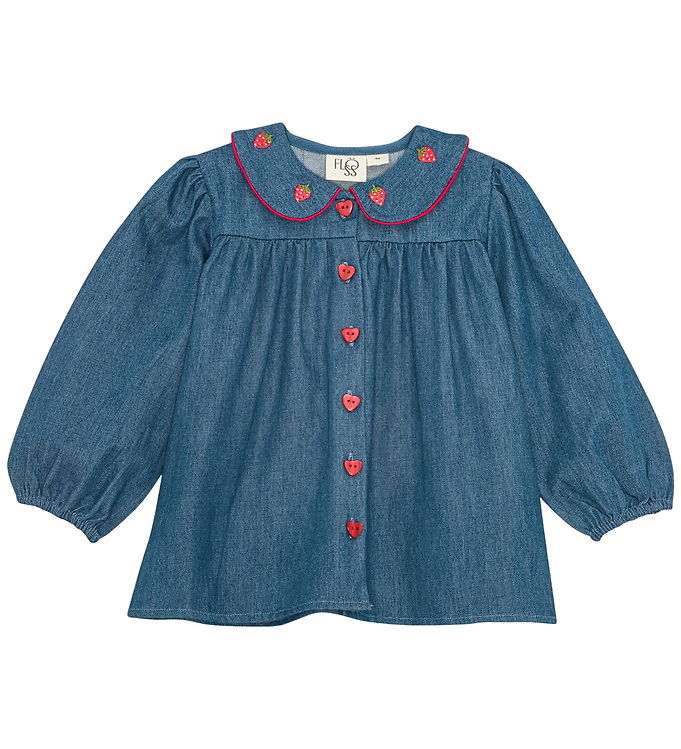Flöss Bluse - Vilma - Denim - Mid Blue Strawberry
