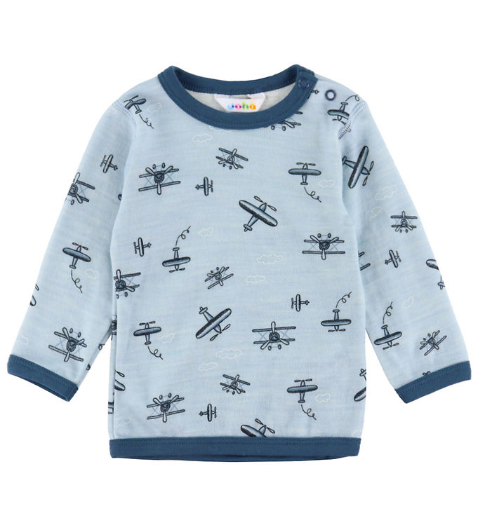 Joha Bluse - Uld/Bambus - Lyseblå m. Print