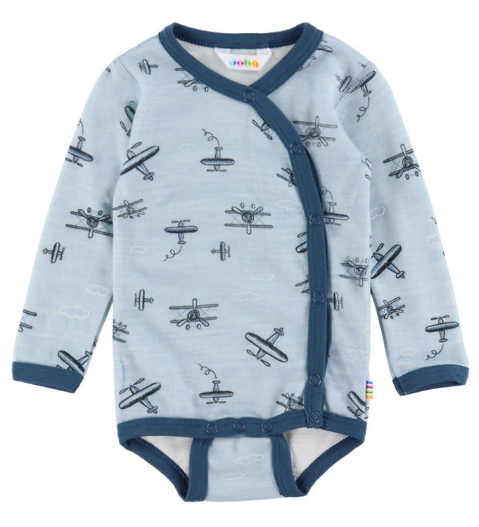 Joha Slå-om Body l/æ - Uld/Bambus - Lyseblå m. Print