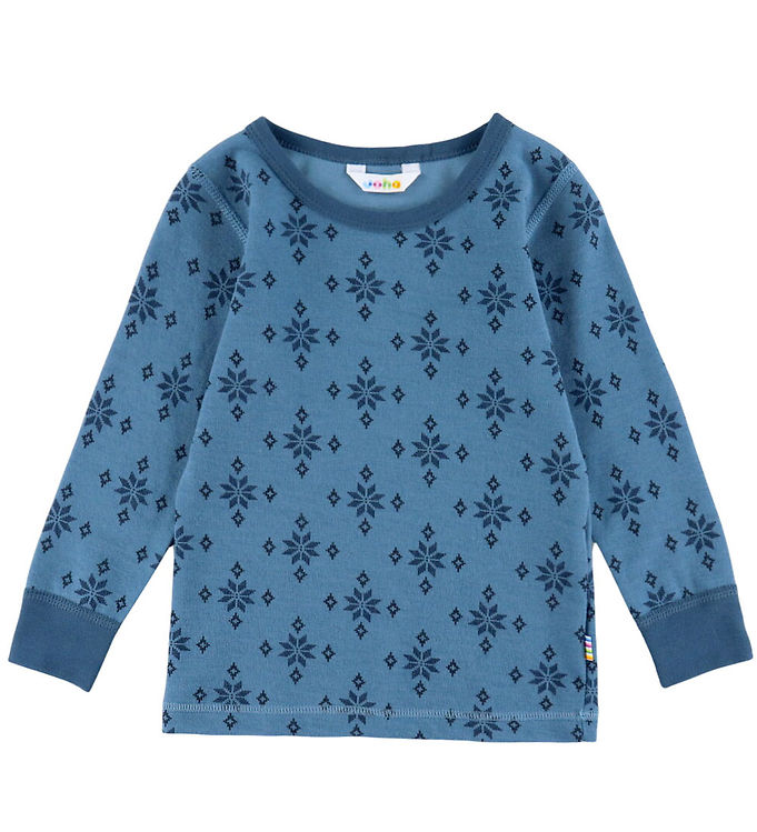 Joha Bluse - Uld/Bomuld - Blå m. Snefnug