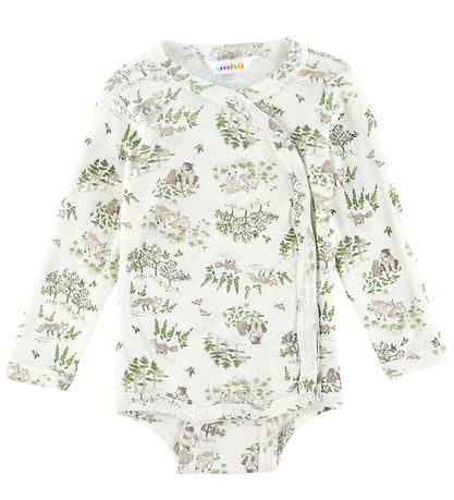 Joha Slå-Om Body l/æ - Uld/Silke - Off White m. Træer