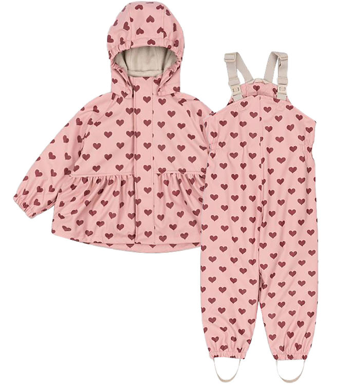 Konges Sløjd Regntøj m. Seler/Fleece - PU - Palme - Amour Pink