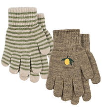 Konges Sløjd Handsker - Uld/Akryl - Filla - 2-pak - Lemon/Stripe Konges Sløjd Handsker - Uld/Akryl - Filla - 2-pak - Lemon/Stripe