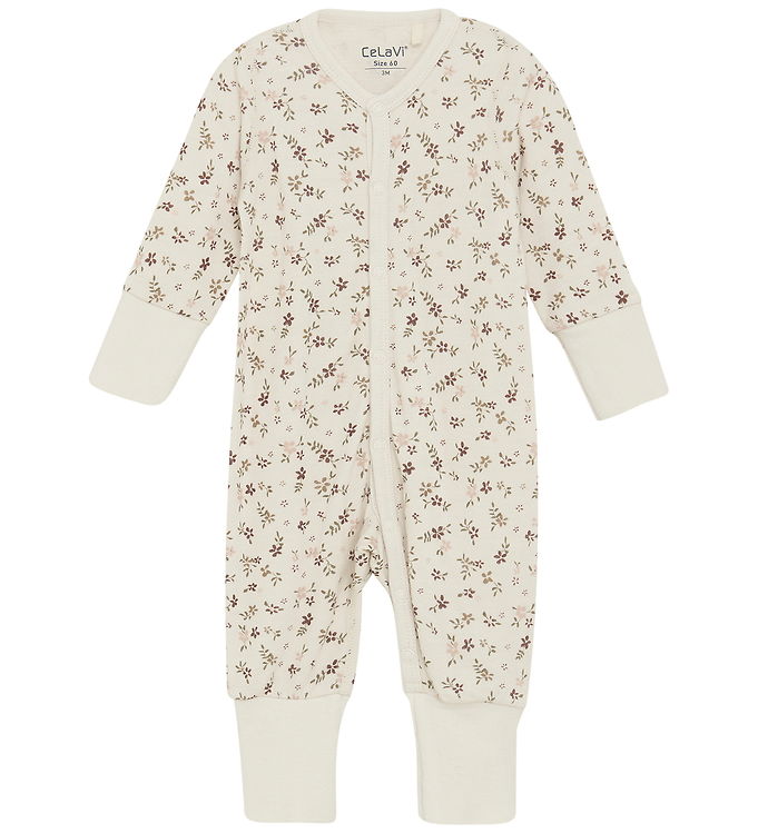 CeLaVi Heldragt - Uld/Viskose - Marron m. Blomster