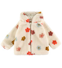 Minymo Fleecejakke - Sandshell m. Blomster Minymo Fleecejakke - Sandshell m. Blomster