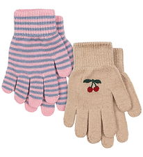 Konges Sløjd Hansker - Uld/Akryl - 2-pak - Cherry/Stripe Konges Sløjd Hansker - Uld/Akryl - 2-pak - Cherry/Stripe