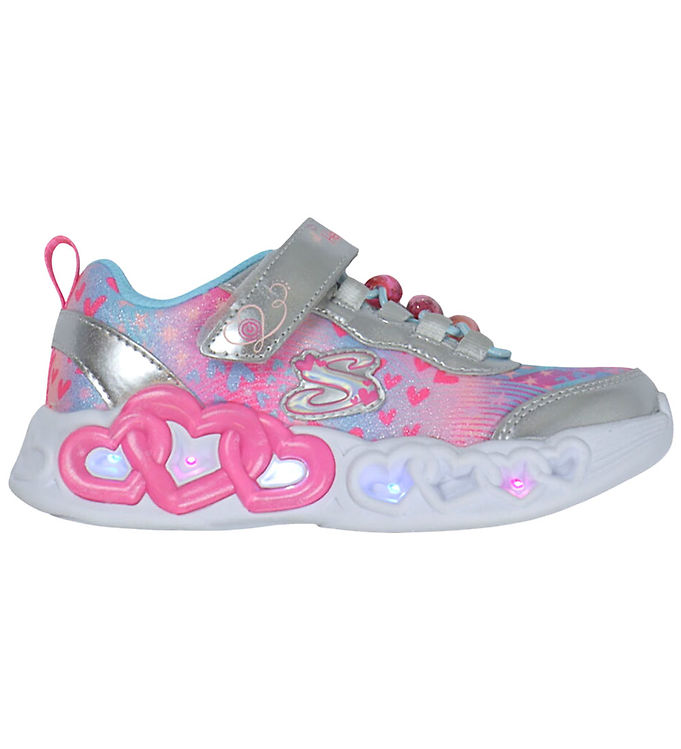 Skechers Sko m. Lys - Heart Jewels - Silver/Multi