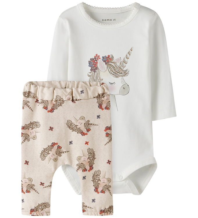 Name It Sæt - Sweatpants/Body l/æ - NbfNicorn - Peyote Melange