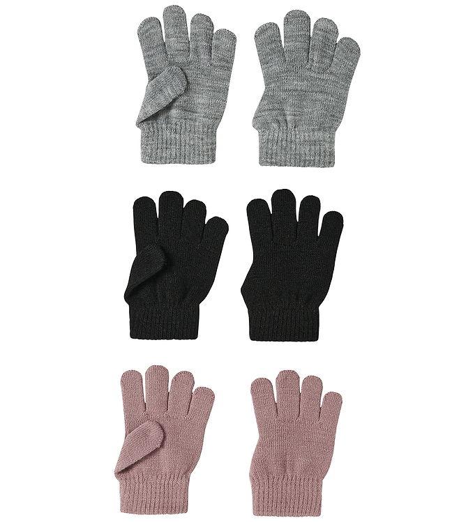 Name It Handsker - NmfMagic - Strik - 6-pak - Sort/Grå/Woodrose